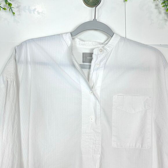 Everlane Shirt Womens 00 White Poplin Cotton Popover Button Down Collarless Top - Picture 8 of 14